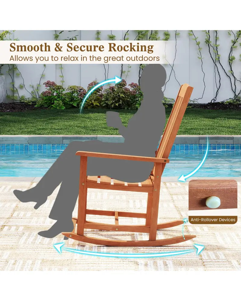 Outdoor Rocking Chair Solid Wood High Back Rocker with Slatted Seat - Natural - Patio Rocking Chairs & Gliders