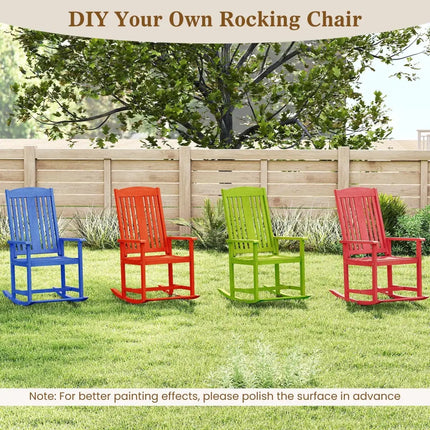 Outdoor Rocking Chair Solid Wood High Back Rocker with Slatted Seat - Natural - Patio Rocking Chairs & Gliders
