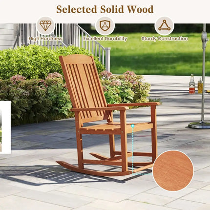 Outdoor Rocking Chair Solid Wood High Back Rocker with Slatted Seat - Natural - Patio Rocking Chairs & Gliders