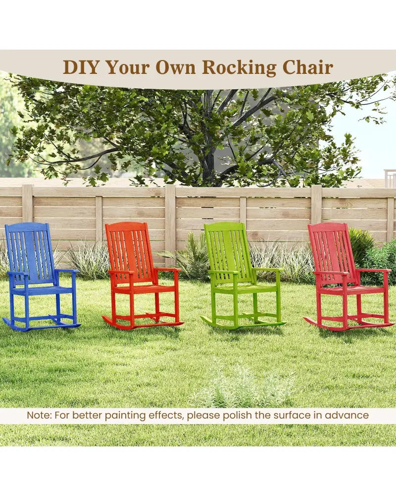 Outdoor Rocking Chair Solid Wood High Back Rocker with Slatted Seat - Natural - Patio Rocking Chairs & Gliders