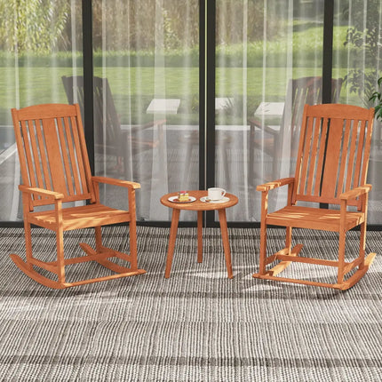 Outdoor Rocking Chair Solid Wood High Back Rocker with Slatted Seat - Natural - Patio Rocking Chairs & Gliders