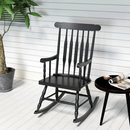 Outdoor Rocking Chair with Slatted Backrest-Black - Black - Patio Rocking Chairs & Gliders