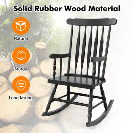 Outdoor Rocking Chair with Slatted Backrest-Black - Black - Patio Rocking Chairs & Gliders