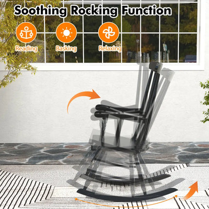 Outdoor Rocking Chair with Slatted Backrest-Black - Black - Patio Rocking Chairs & Gliders