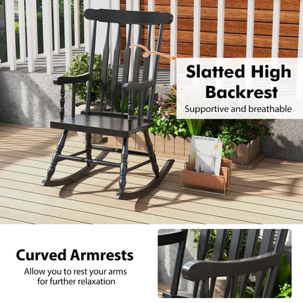 Outdoor Rocking Chair with Slatted Backrest-Black - Black - Patio Rocking Chairs & Gliders
