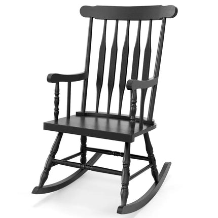 Outdoor Rocking Chair with Slatted Backrest-Black - Black - Patio Rocking Chairs & Gliders