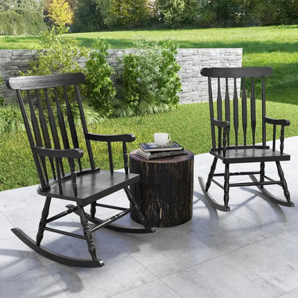 Outdoor Rocking Chair with Slatted Backrest-Black - Black - Patio Rocking Chairs & Gliders