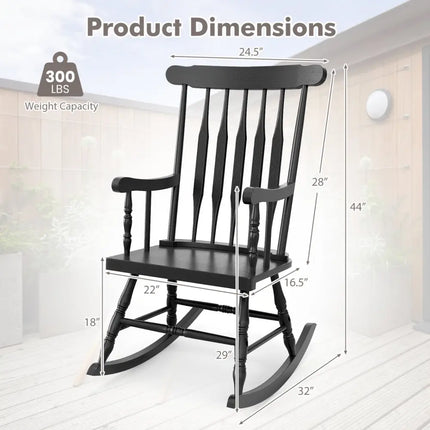 Outdoor Rocking Chair with Slatted Backrest-Black - Black - Patio Rocking Chairs & Gliders