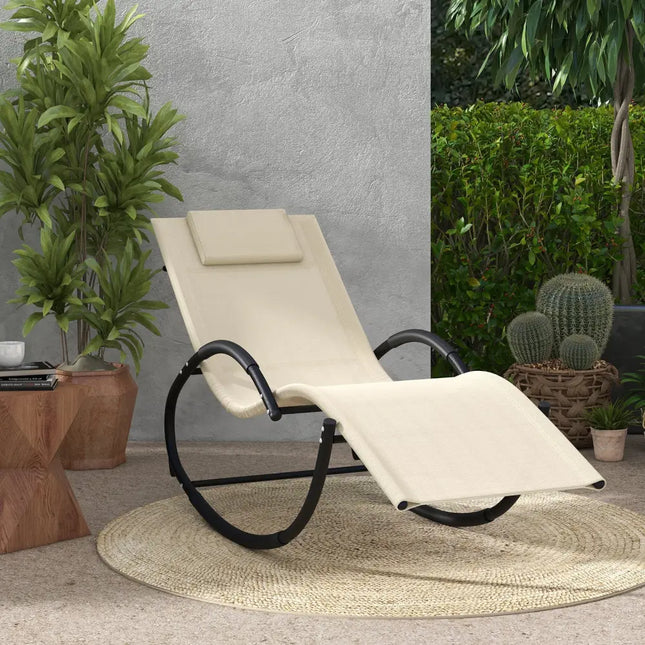 Outdoor Rocking Lounge Chair with Removable Headrest-Beige - Beige - Patio Rocking Chairs & Gliders