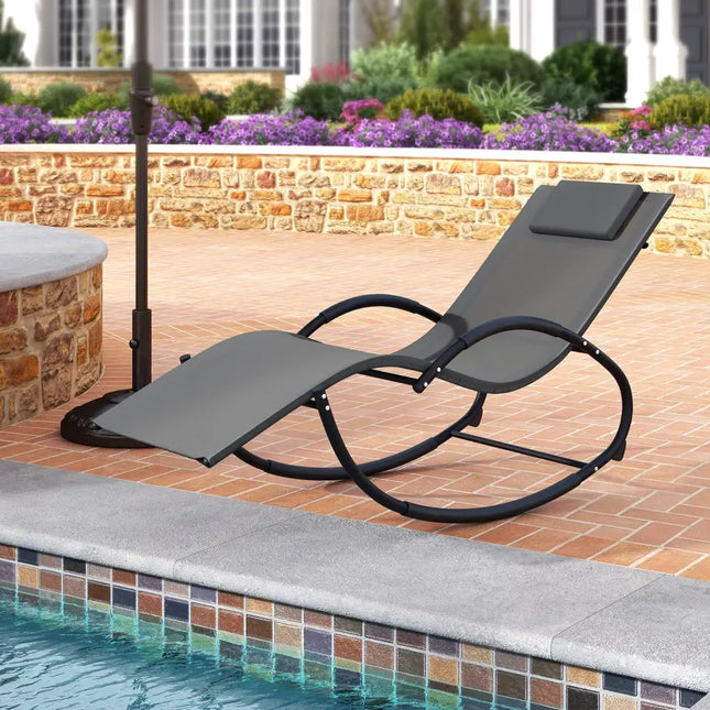 Outdoor Rocking Lounge Chair with Removable Headrest-Gray - Gray - Patio Rocking Chairs & Gliders