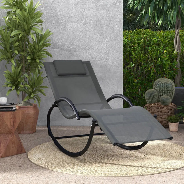 Outdoor Rocking Lounge Chair with Removable Headrest-Gray - Gray - Patio Rocking Chairs & Gliders