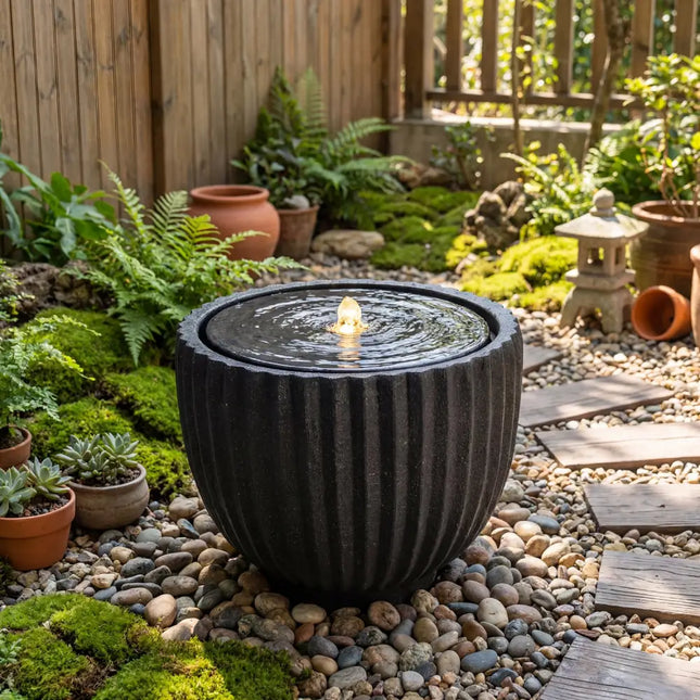 Outdoor Round Sphere Water Fountain with Pump for Garden - Gray - Outdoor Decor