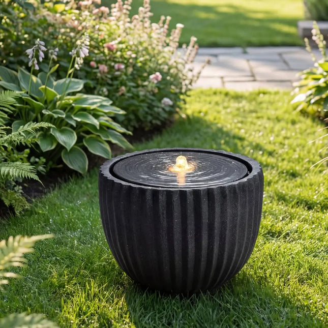 Outdoor Round Sphere Water Fountain with Pump for Garden - Gray - Outdoor Decor