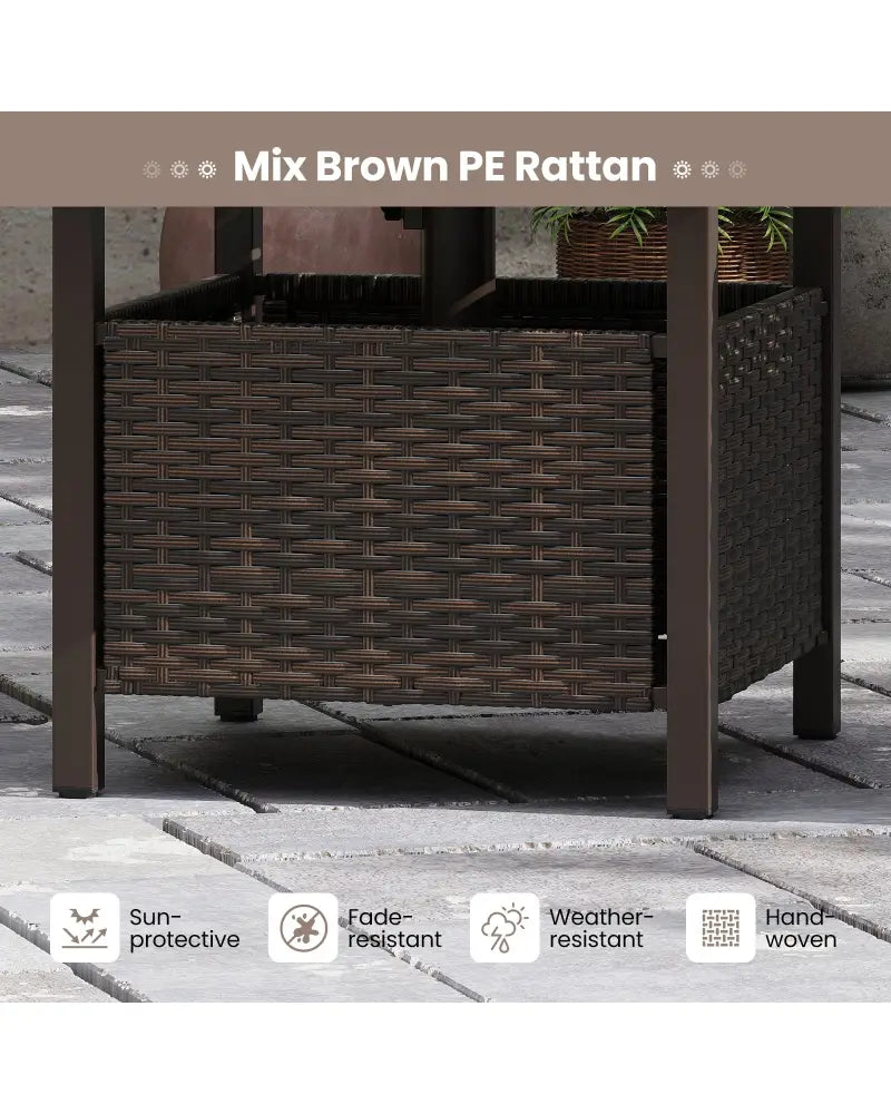 Outdoor Side Table All-Weather PE Wicker Patio Table with Umbrella Hole-Brown - Brown - Patio Coffee Tables