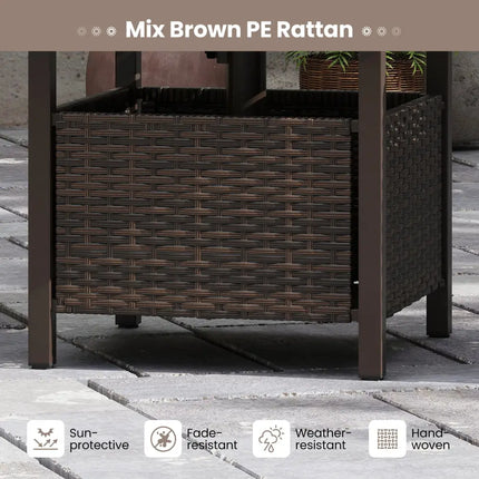 Outdoor Side Table All-Weather PE Wicker Patio Table with Umbrella Hole-Brown - Brown - Patio Coffee Tables