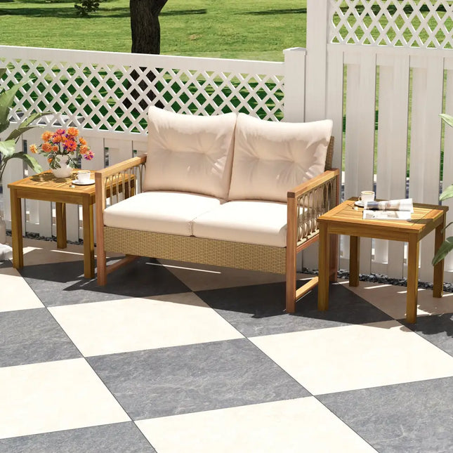 Outdoor Side Table Teak Wood End Table Square Patio Snack Coffee Table - Natural - Patio Coffee Tables