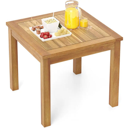 Outdoor Side Table Teak Wood End Table Square Patio Snack Coffee Table - Natural - Patio Coffee Tables