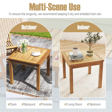 Outdoor Side Table Teak Wood End Table Square Patio Snack Coffee Table - Natural - Patio Coffee Tables