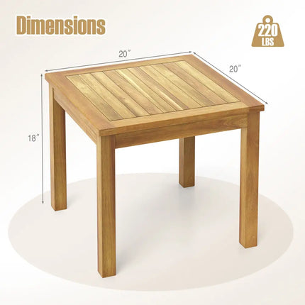 Outdoor Side Table Teak Wood End Table Square Patio Snack Coffee Table - Natural - Patio Coffee Tables