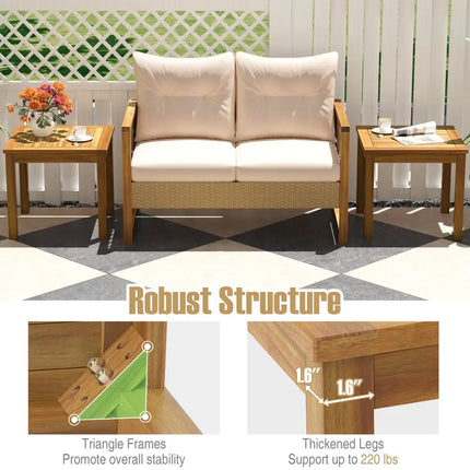 Outdoor Side Table Teak Wood End Table Square Patio Snack Coffee Table - Natural - Patio Coffee Tables