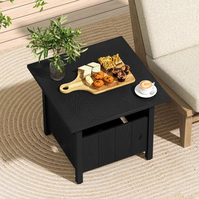 Outdoor Side Table with 1.89’’ Umbrella Hole Patio Umbrella Table Base Stand-Black - Black - Patio Coffee Tables