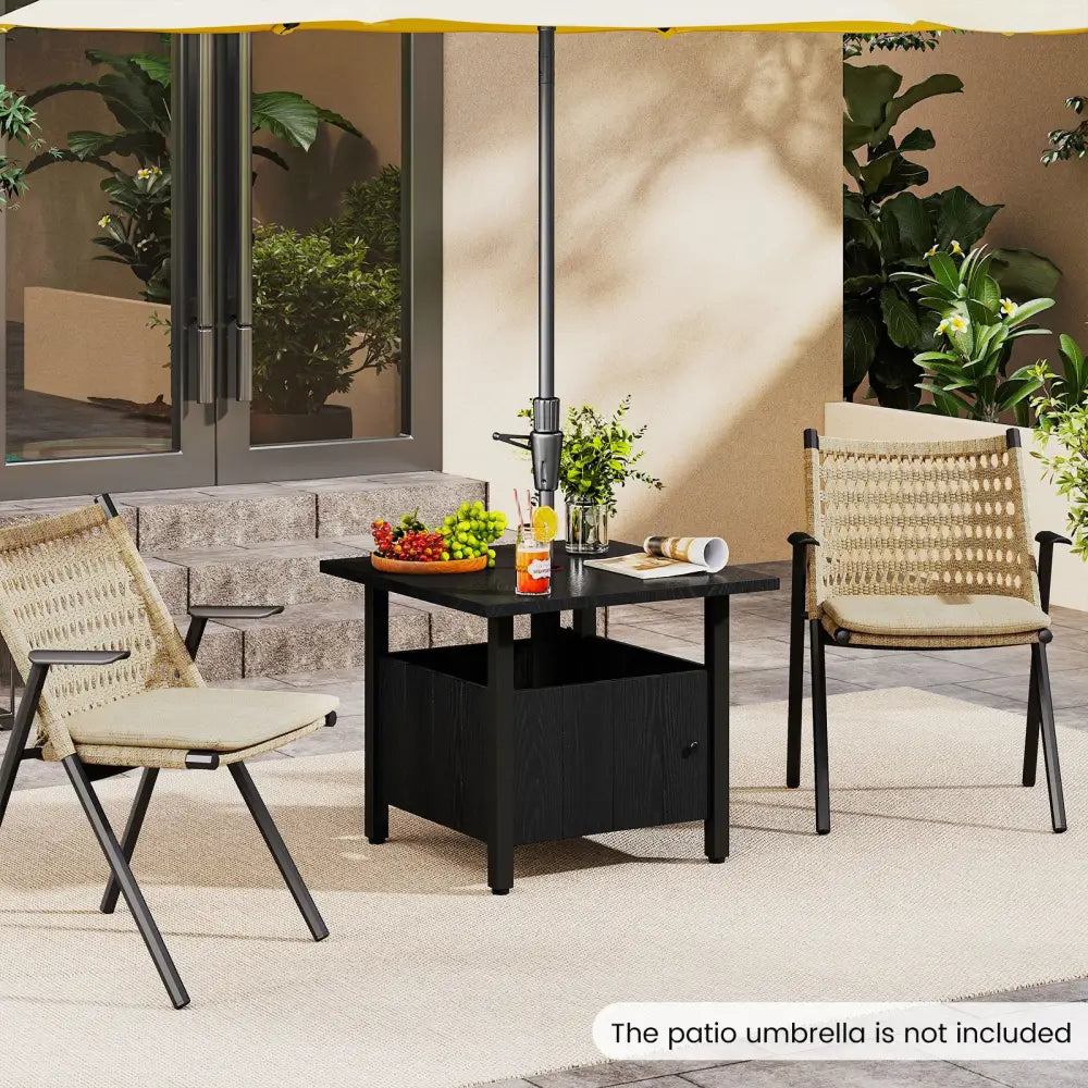 Outdoor Side Table with 1.89’’ Umbrella Hole Patio Umbrella Table Base Stand-Black - Black - Patio Coffee Tables