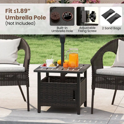 Outdoor Side Table with 1.93’’ Umbrella Hole All-Weather PE Wicker Patio Umbrella Table-Brown - Brown - Patio Coffee