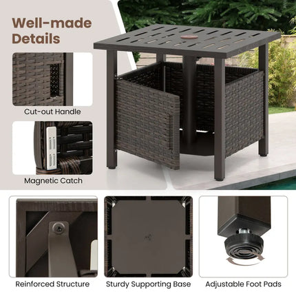 Outdoor Side Table with 1.93’’ Umbrella Hole All-Weather PE Wicker Patio Umbrella Table-Brown - Brown - Patio Coffee