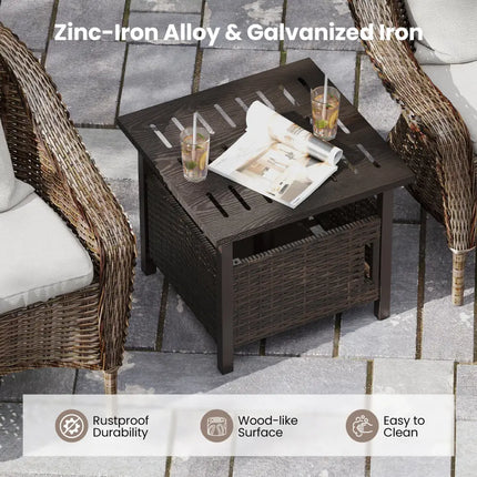 Outdoor Side Table with 1.93’’ Umbrella Hole All-Weather PE Wicker Patio Umbrella Table-Brown - Brown - Patio Coffee