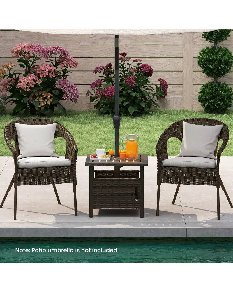Outdoor Side Table with 1.93’’ Umbrella Hole All-Weather PE Wicker Patio Umbrella Table-Brown - Brown - Patio Coffee