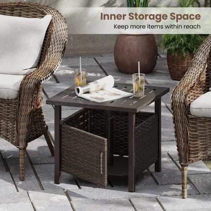 Outdoor Side Table with 1.93’’ Umbrella Hole All-Weather PE Wicker Patio Umbrella Table-Brown - Brown - Patio Coffee