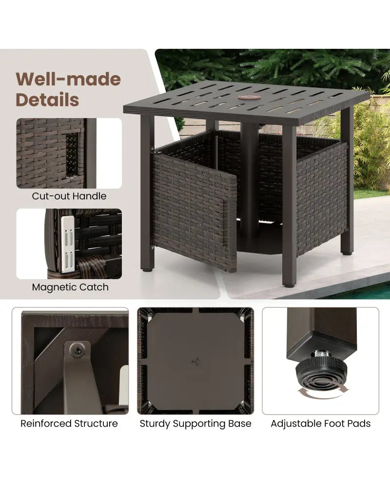 Outdoor Side Table with 1.93’’ Umbrella Hole All-Weather PE Wicker Patio Umbrella Table-Brown - Brown - Patio Coffee
