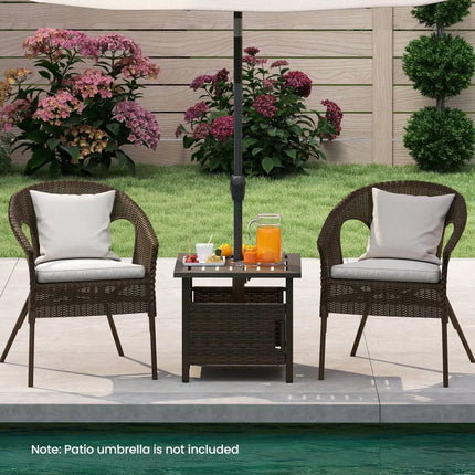 Outdoor Side Table with 1.93’’ Umbrella Hole All-Weather PE Wicker Patio Umbrella Table-Brown - Brown - Patio Coffee