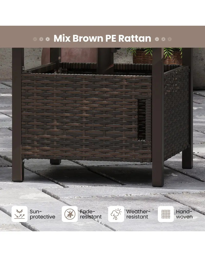 Outdoor Side Table with 1.93’’ Umbrella Hole All-Weather PE Wicker Patio Umbrella Table-Brown - Brown - Patio Coffee