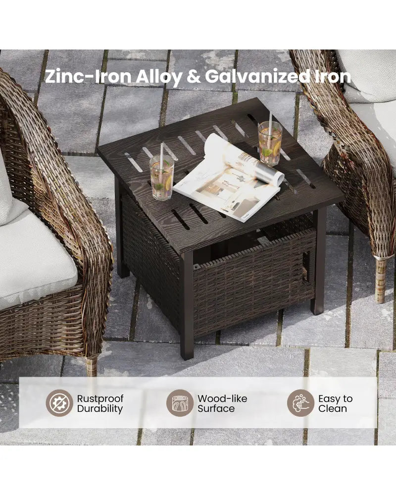 Outdoor Side Table with 1.93’’ Umbrella Hole All-Weather PE Wicker Patio Umbrella Table-Brown - Brown - Patio Coffee