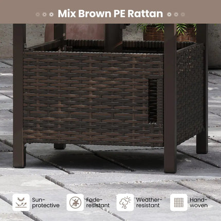Outdoor Side Table with 1.93’’ Umbrella Hole All-Weather PE Wicker Patio Umbrella Table-Brown - Brown - Patio Coffee