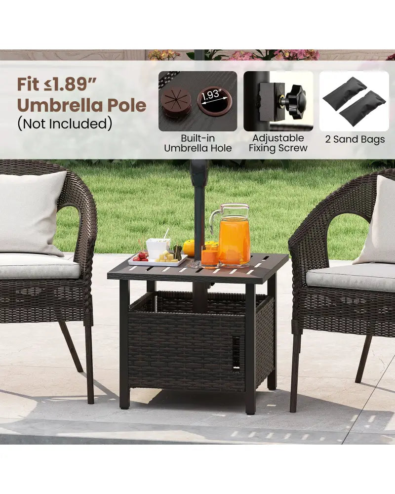 Outdoor Side Table with 1.93’’ Umbrella Hole All-Weather PE Wicker Patio Umbrella Table-Brown - Brown - Patio Coffee