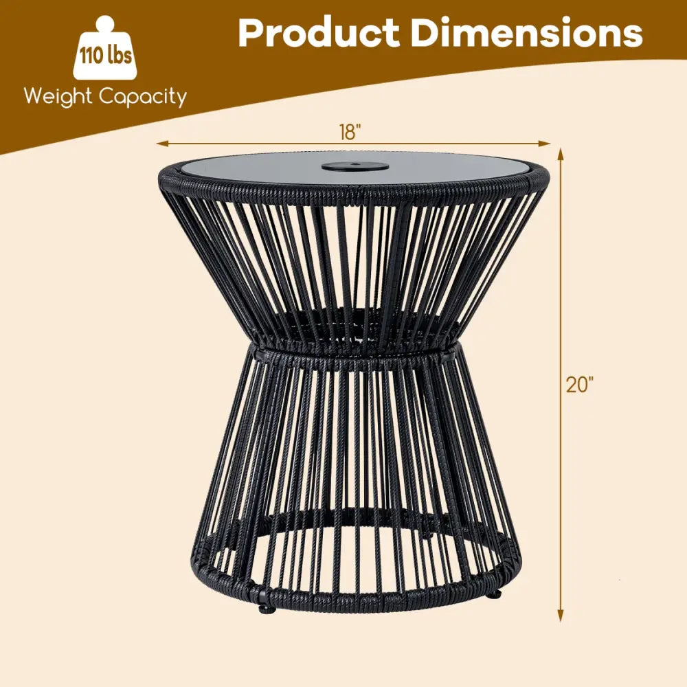Outdoor Side Table with LED Warm Light and Tempered Glass Top-Black - Black - Patio Coffee Tables