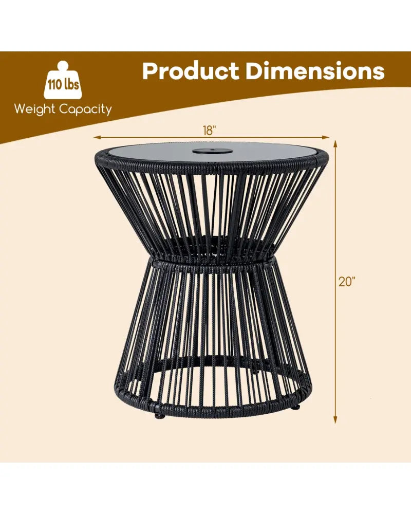 Outdoor Side Table with LED Warm Light and Tempered Glass Top-Black - Black - Patio Coffee Tables