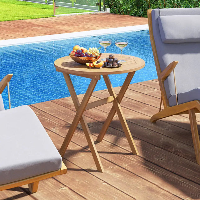 Outdoor Side Table with Slatted Tabletop and X-Shaped Structure - Patio Coffee Tables