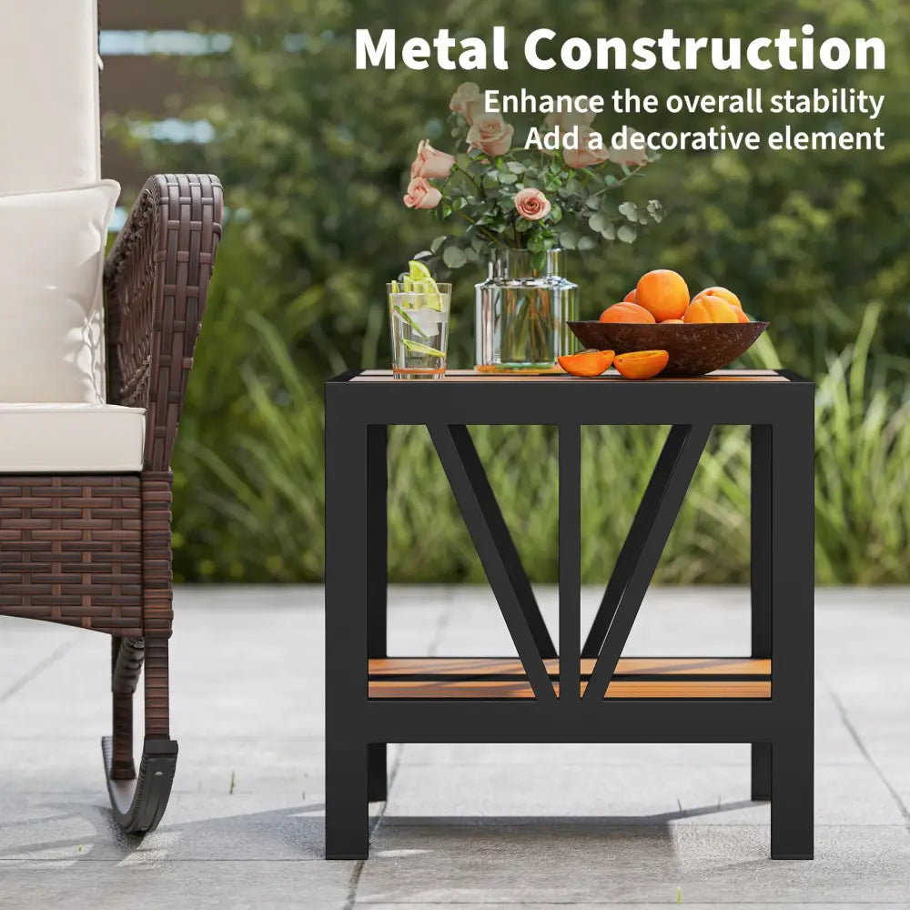 Outdoor Side Table with Umbrella Hole and Storage Shelf for Porch - Patio Coffee Tables