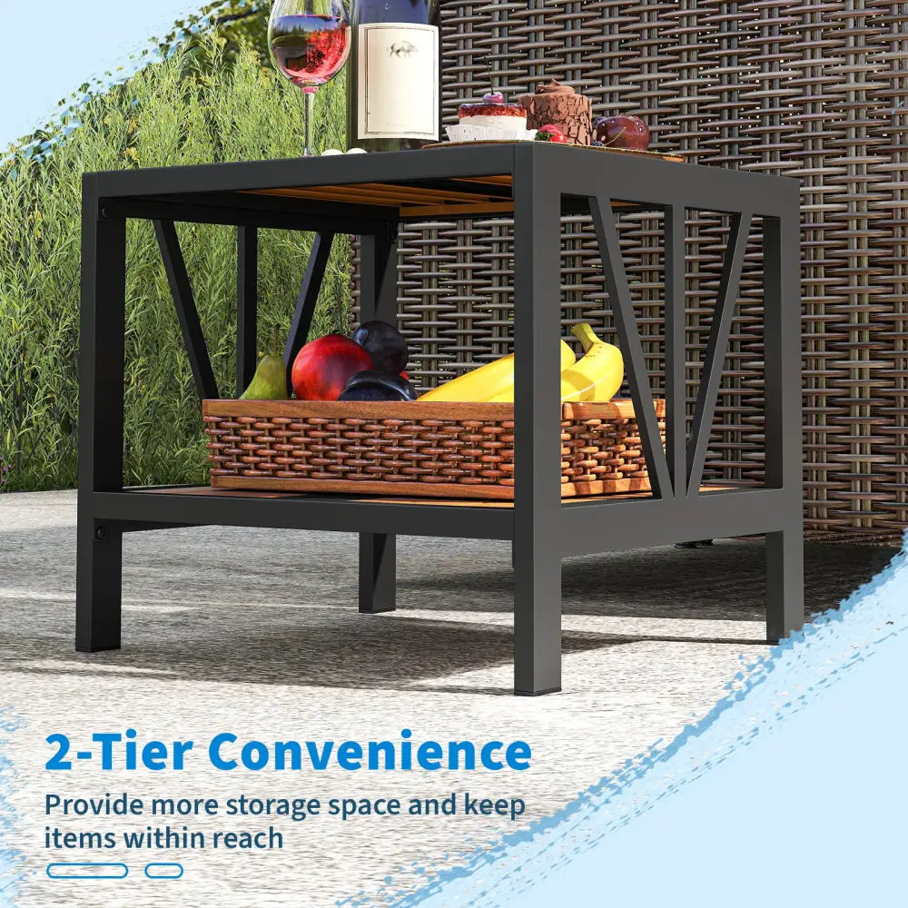 Outdoor Side Table with Umbrella Hole and Storage Shelf for Porch - Patio Coffee Tables