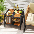Outdoor Side Table with Umbrella Hole and Storage Shelf for Porch - Patio Coffee Tables