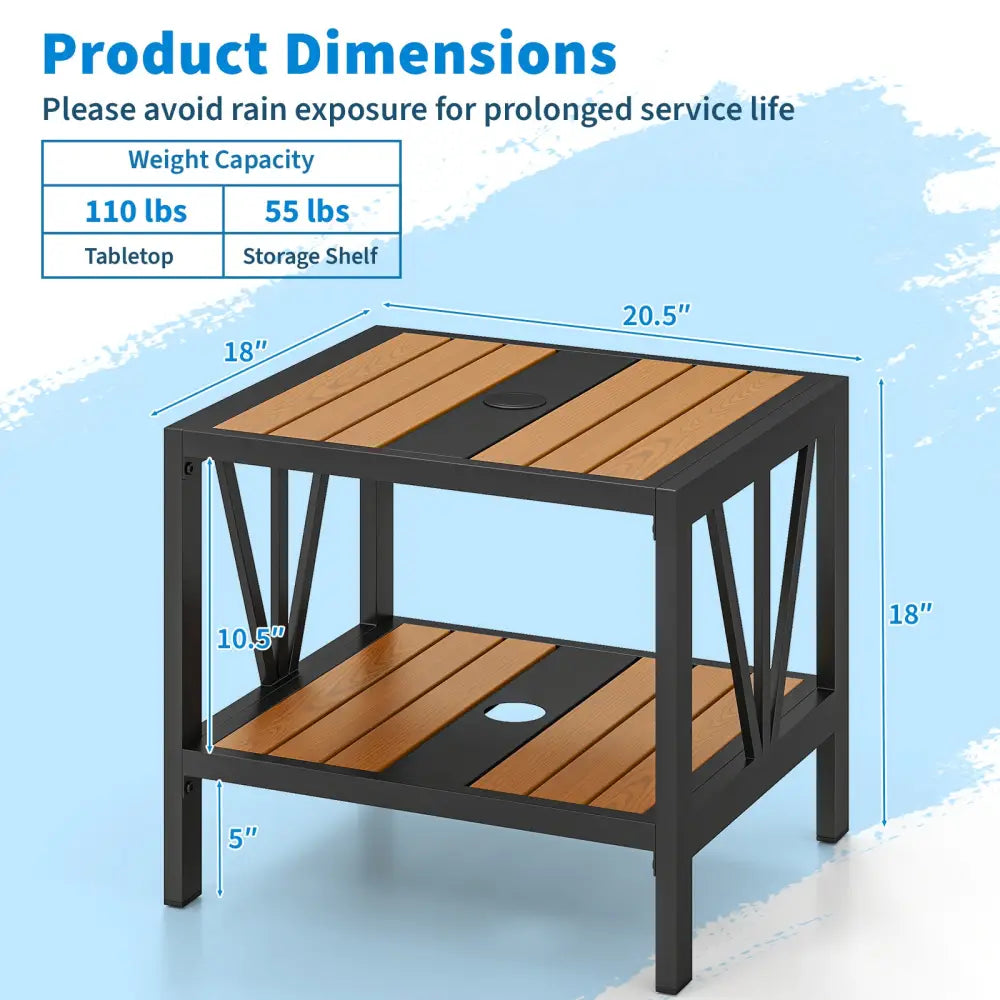 Outdoor Side Table with Umbrella Hole and Storage Shelf for Porch - Patio Coffee Tables