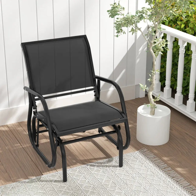 Outdoor Single Swing Glider Rocking Chair with Armrest-Black - Black - Patio Rocking Chairs & Gliders