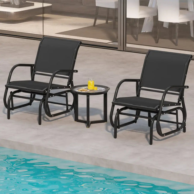 Outdoor Single Swing Glider Rocking Chair with Armrest-Black - Black - Patio Rocking Chairs & Gliders