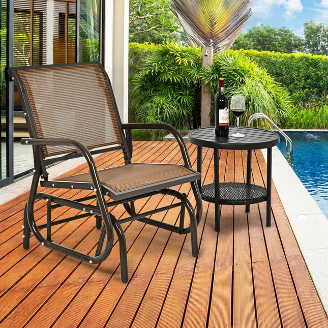 Outdoor Single Swing Glider Rocking Chair with Armrest-Brown - Brown - Patio Rocking Chairs & Gliders