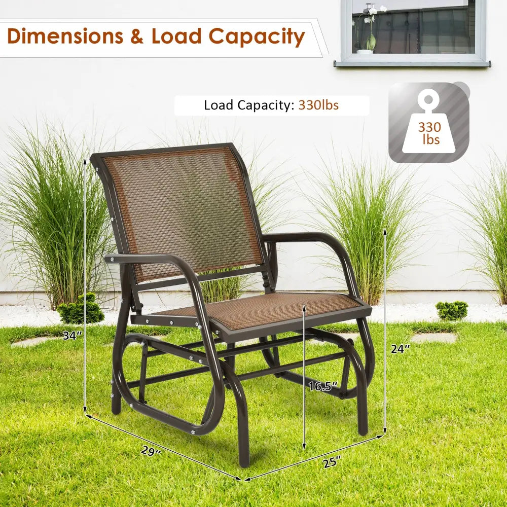 Outdoor Single Swing Glider Rocking Chair with Armrest-Brown - Brown - Patio Rocking Chairs & Gliders