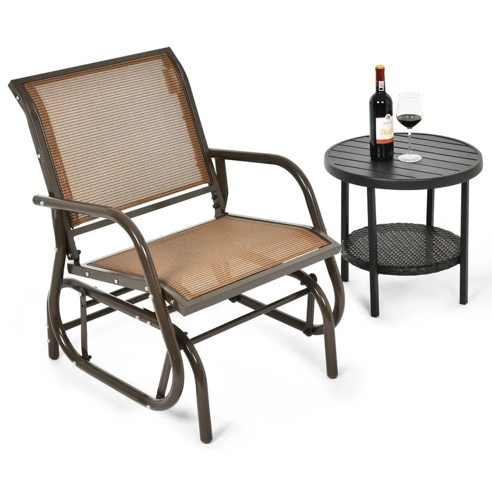 Outdoor Single Swing Glider Rocking Chair with Armrest-Brown - Brown - Patio Rocking Chairs & Gliders