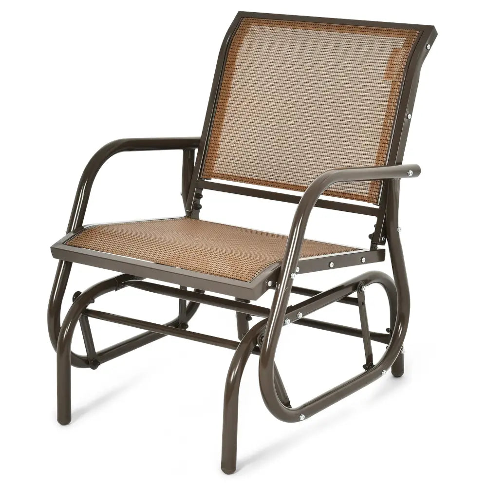 Outdoor Single Swing Glider Rocking Chair with Armrest-Brown - Brown - Patio Rocking Chairs & Gliders